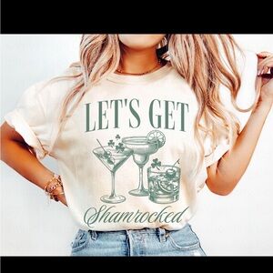 NEW! Let's Get Shamrocked Graphic Tee - Cream with Green Print - XXL
